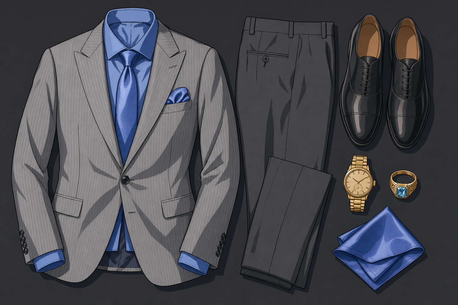 Ace surveillance wardrobe — gray striped silk