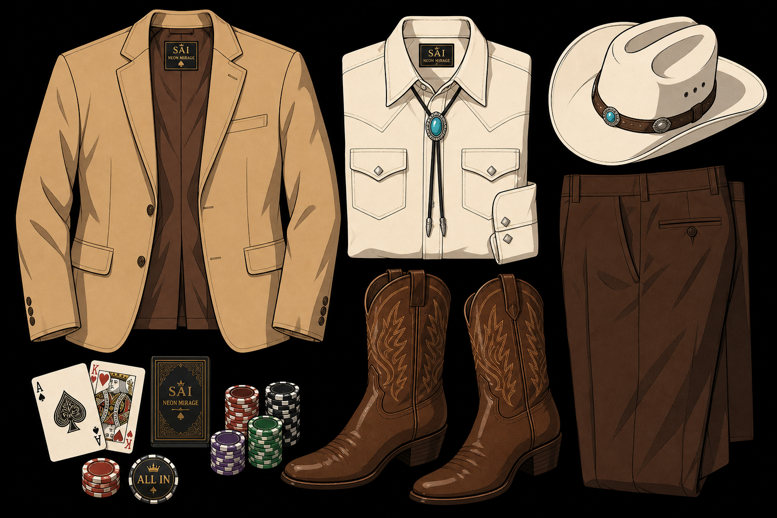 Ben western sport coat wardrobe reference — downtown poker bolo