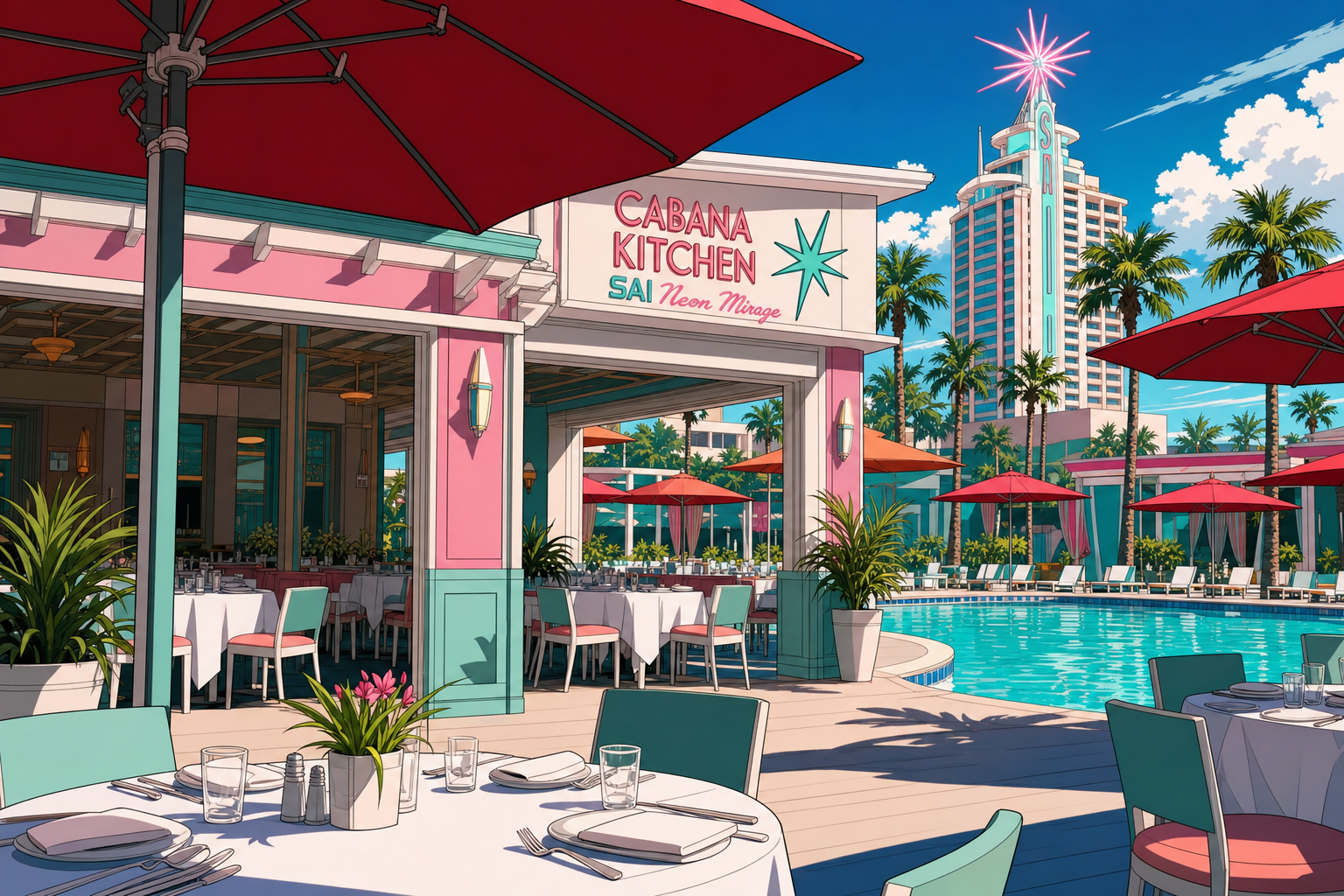 SAI Neon Mirage Cabana Kitchen pool restaurant reference