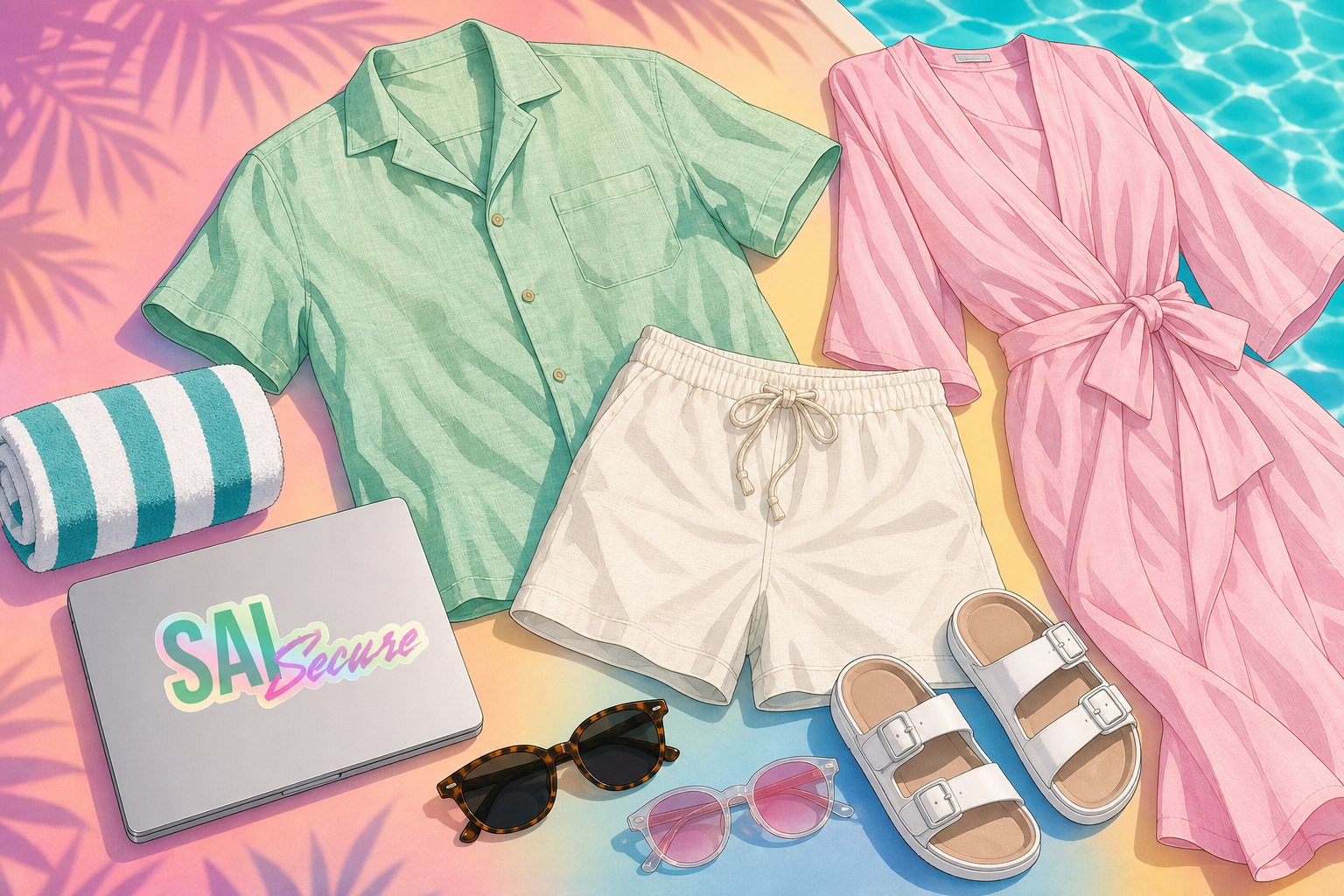 SAI Summer resort wardrobe reference - tropical casual outfit layout