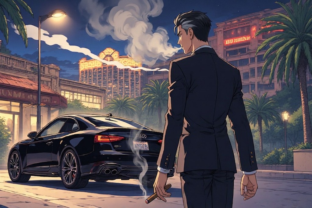 Executive noir - suit and luxury car at night